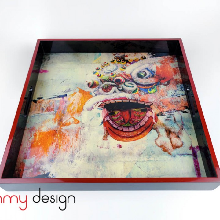 Lacquer rectangular tray with SF Dragon dance Skullface 42,5*42,5*5,5cm